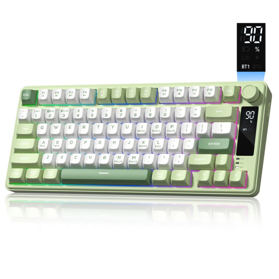 COSTOM DK75 75% Wireless Gaming Keyboard, Tri-Mode 2.4GHz/USB-C/BT5.0, Cute Creamy Computer Keyboard with RGB Backlit, Media Knob, Screen, Mechanical Feel Silent Membrane Keyboard for MAC PC, Green