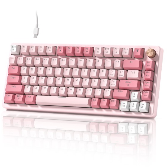 COSTOM VK75 Wired Mechanical Keyboard with Multi-Function Knob, 75% Gaming Keyboard Gasket Mounted, Hot Swappable, Creamy Sound, Cherry Profile, PBT Keycaps, Pink