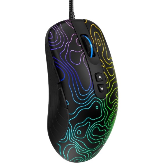 G706 USB Wired Gaming Mouse for PC Computer Windows Mac Laptop, Lightweight Silent RGB Backlit Mouse with Adjustable 12000DPI/7 Programmable Side Buttons,Kanagawa Theme (Black Topographic)