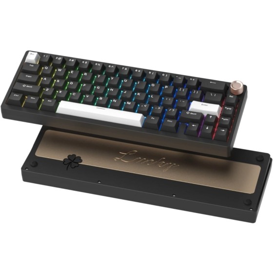 SK65 Wireless Mechanical Gaming Keyboard with Knob, 60 Percent Aluminium Keyboard for PC, Bluetooth 5.0/2.4GHz/USB-C Wired, Hot Swappable Custom Lineaner Switch, RGB Backlit (Black V2)