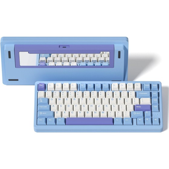 SK75 75% Keyboard with Full Aluminum Wireless Mechanical Gaming Keyboard, VIA Custom Pre-lubed POM Switches RGB Creamy Gaming Key Board, 3-Modes Gasket Hot Swappable, Blue