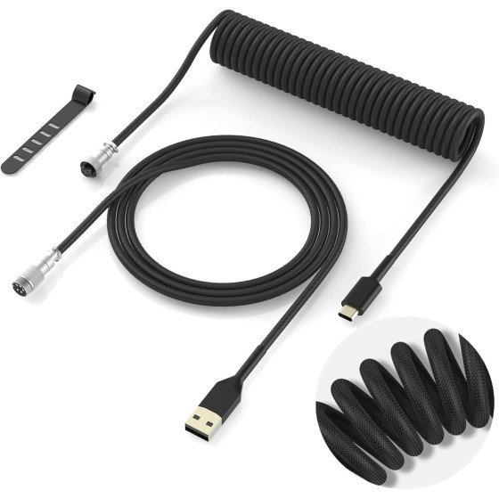 Coiled Keyboard Cable - Detachable Aviator Coiled Cable for Mechanical Gaming Keyboard, Type C to USB A Mix 5.9in for Gaming Key Board and Cellphone, Black