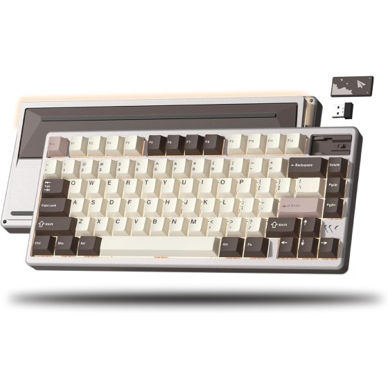 75% Wireless Mechanical Keyboard, Creamy Keyboard Gaming QMK/VIA, CNC Aluminum with 8000mAh Battery, Tri-Mode Key Board Custom Hot Swappable RGB Backlit for Windows/Mac/PC (SK71 PRO-Brown)