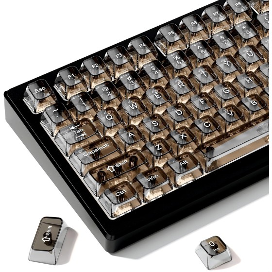 Black Clear keycaps,Transparent keycaps 60 75 100 Percent,Ceramic Jelly Key caps Set,Shine Through Key caps.,MDA Profile Keyboard Key Cap for Mx Switches Mechanical Keyboard(115key)