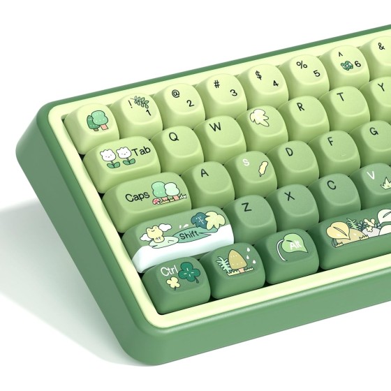 COSTOM Matcha Green Frog Cute Keycap Set, PBT Custom Keyboard caps 60% 75% 100%,dye Sublimation,MOA Profile keycaps for Mechanical Keyboard, Compatible with ANSI/ISO,TKL, Full-Sized Layout