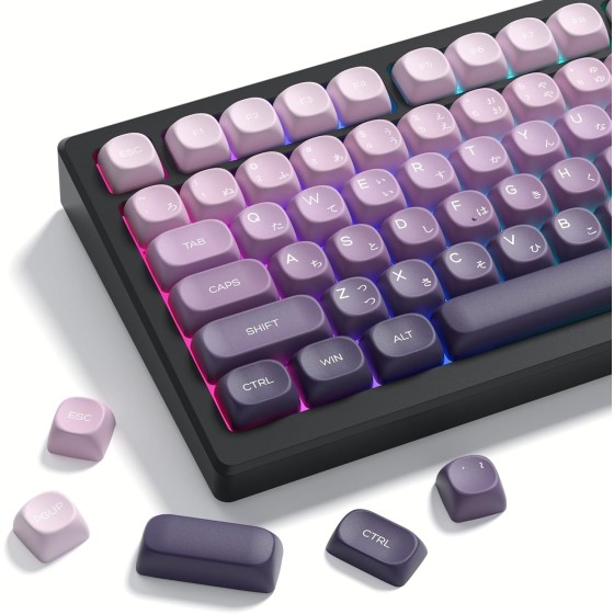 MOA Purple Keycaps Japanese, PBT Keycaps for Mechanical Keyboard,Cute Dye-Sublimation Custom Keyboard Key Cap for 60 75 100 Percent Cherry Gateron MX Keyboards, Gradient Purple