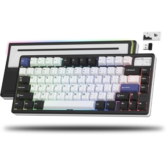 COSTOM 75% Wireless Mechanical Keyboard, Creamy Gaming Keyboard, CNC Aluminum with 8000mAh Battery, QMK/VIA Tri-Mode Key Board Custom Hot Swappable RGB Backlit for Windows/Mac/PC (SK71 PRO-Black)