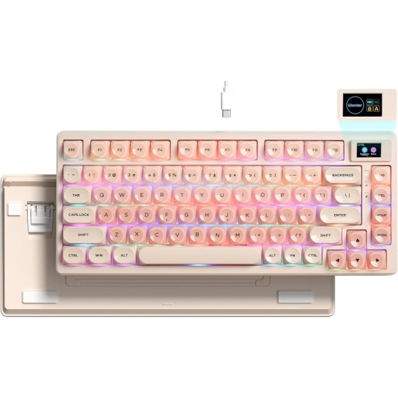 COSTOM SK80 75% Mechanical Gaming Keyboard with Color Multimedia Display Creamy Keyboards Pink Jelly Wired, Hot Swappable Gasket Mount RGB Key Board Pre-lubed POM Switch for Mac/Win, Pink Foundation