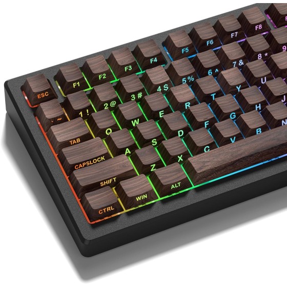 COSTOM PBT Keycaps, Custom Keyboard Caps 60 65 75 100 Percent, Shine Through Cherry Profile Keyboard Keys, Doubleshot Side Print Dye Sub Keycap Set (Walnut)