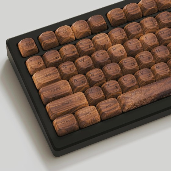 COSTOM PBT Keycaps - MOA Keycaps for Mechanical Keyboard 60 65 75 Percent, Wood Dye-Sublimation Japanese Custom Keyboard Key Cap Set for Cherry MX, Walnut
