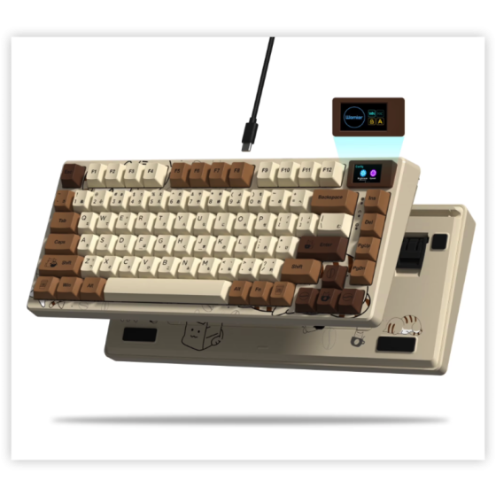COSTOM Mechanical Keyboard,75% Gaming Keyboard RGB Custom Keyboard with Hot Swappable,Keyboard Driver and Multimedia Screen for Mac/Win, Coffee