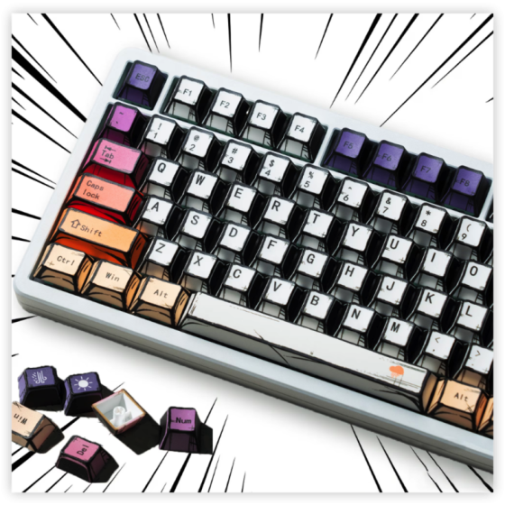 COSTOM Anime PBT Keycaps, Cherry Key caps Manga Japanese Theme Keycaps Set for 60 65 75 100 Percent, 5 Side Dye Sublimation 131Keys for Mechanical Keyboard
