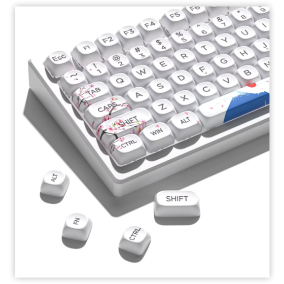 COSTOM Keyboard Keycaps,131 PBT Dye-Sublimation Cute keycap MOA Profile Keycap Set, for 61/64/66/68/71/75/84/87 Mechanical Keyboards,White