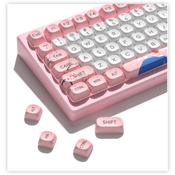 COSTOM Keyboard Keycaps,131 PBT Dye-Sublimation Cute keycap MOA Profile Keycap Set, for 61/64/66/68/71/75/84/87 Mechanical Keyboards,Pink&White