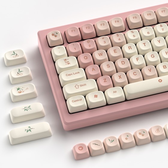 COSTOM MOA Keycaps,142 Pink Cherry PBT Keycaps,Cute Keycaps Dye-Sublimation Keycaps Set for 61/64/68/84/87/100/104/108 Cherry MX Mechanical Keyboard