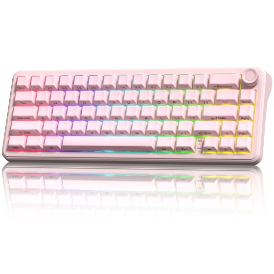 COSTOM 65% Mechanical Keyboard,Cute Crystal Gaming Wireless Keyboard with Knob, Hot Swappable Pre-lubed Switches,Gasket Mounted RGB for Win/Mac,Pink