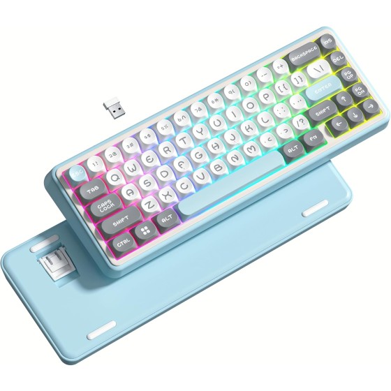 COSTOM Wireless Keyboard,60% Cream Mechanical Gaming Keyboard  with Hot-Swap Connectors,RGB Keyboard for BT/2.4GHz/USB-C, PBT Keycaps, Pre-lubricated POM Switches