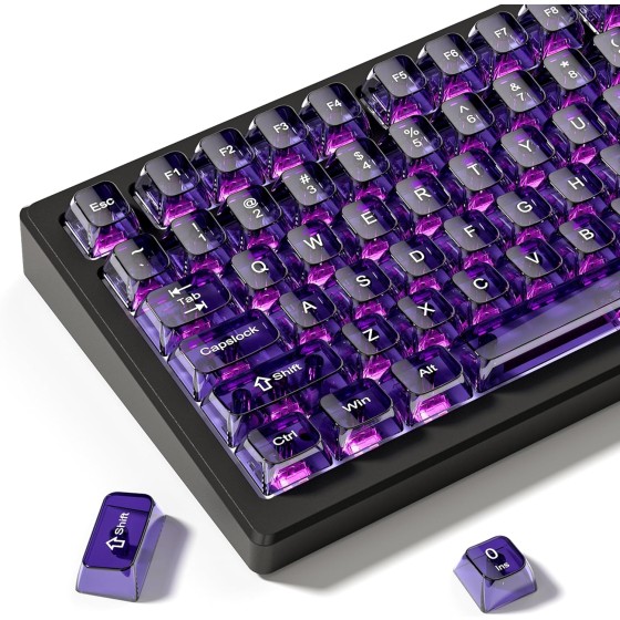 COSTOM 115 Purple Clear keycaps, MDA Transparent Profile Keyboard Key Cap for Mx Switches Mechanical Keyboard, Shine Through Jelly keycap Set (100%, 75%, 65%, 60% Fit All)