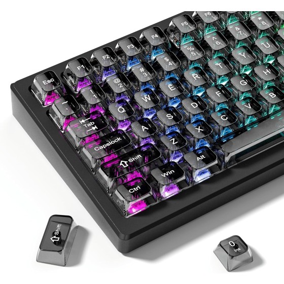 COSTOM 115 Grey Clear keycaps, Transparent MDA Profile Keyboard Key Cap for Mx Switches Mechanical Keyboard (Doubleshot, MX, 100%, 75%, 65%, 60% Fit All)