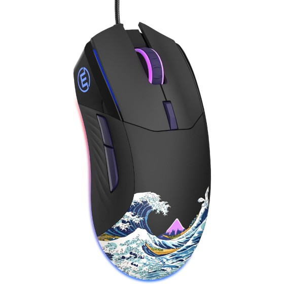 G705 USB Wired Gaming Mouse for PC Computer Windows Mac Laptop, Lightweight Silent RGB Backlit Mouse with Adjustable 12000DPI/7 Programmable Side Buttons,Black Kanagawa Theme