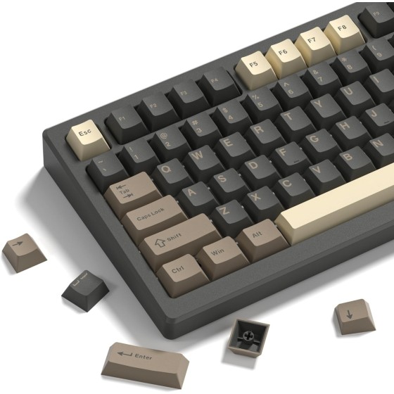 COSTOM Double Shot PBT Keycaps Set 138 Keys, Cherry Profile Custom Keycaps 60 65 75 100 Percent for 61/64/68/84/87/100/104/108 Retro Gaming Mechanical Keyboard, Brown Gray