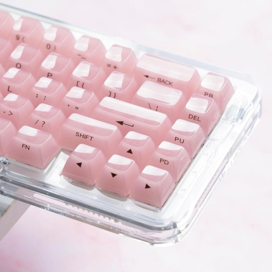 Keycaps Jelly Pink - Ceramic Keycaps Style, Clear Keyboard Key Cap, Transparent Side Printed Custom 60 65 75 100 Percent for Cherry MX, Outemu, Gateron Mechanical Keyboards(MDA Profile)
