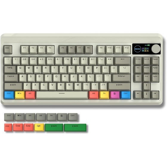COSTOM Retro 75% Gaming Keyboard with OLED Display&Knob, M87 Pro Bluetooth 5.1/2.4GHz /USB-C Wireless Mechanical Keyboard with Hot-Swappable Custom Switch, Compact Gamer RGB Keyboard-Grey