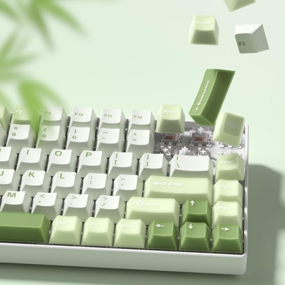 COSTOM Matcha Green Keycaps PBT, Jelly Keycaps 60 75 100 Percent, Translucent Jade Key caps Custom 127 Keys, Cherry Profile for 61/68/84/87/98/100 Cherry Gateron MX Mechanical Gaming Keyboards
