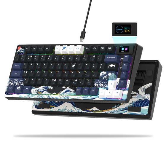 COSTOM Mechanical Keyboard,75% Gaming Keyboard RGB Custom Keyboard with Hot Swappable,Keyboard Driver and Multimedia Screen for Mac/Win, Black
